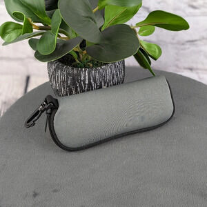 Grey neoprene zippered glasses sunglasses case with clip